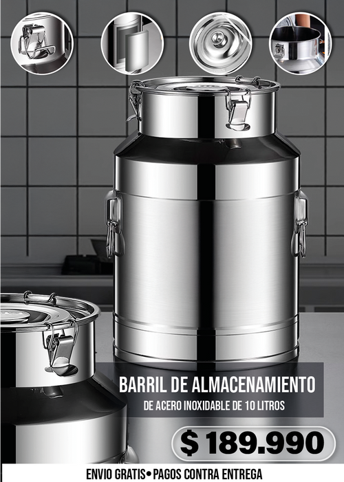 BARRIL DE ALMACENAMIENTO DE ACERO INOXIDABLE DE 10 LITROS